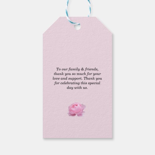 Fragrant roze rozen, bruiloft bedankt. cadeaulabel (Achterkant)
