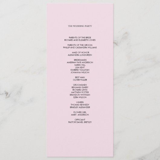 Fragrant roze rozen, bruiloft ceremonie programmakaart (Achterkant)