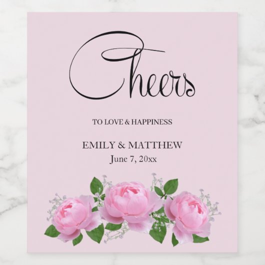 Fragrant roze rozen, bruiloft wijn etiket (Enkel label)