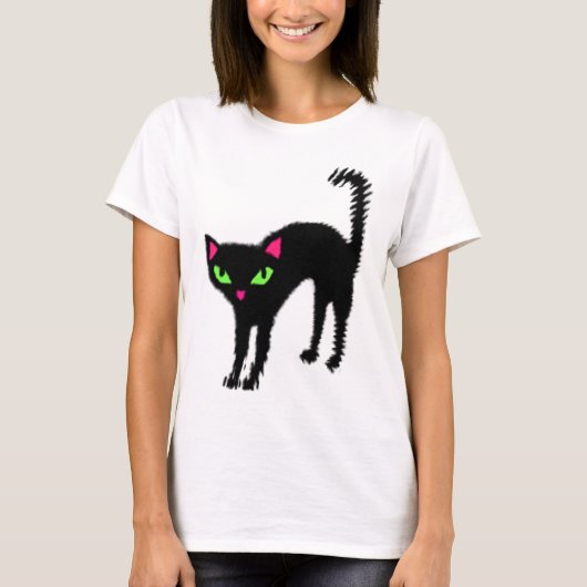 Fraidy katzwarte kattenkat  kat kitten t-shirt (Voorkant)