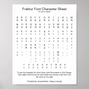 Fraktur-lettertype karaktersheet voor Zazzle Poster
