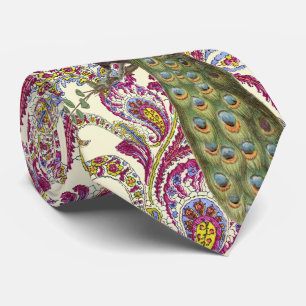 Framboos Blauw Roze Groen Paisley Pauw Stropdas