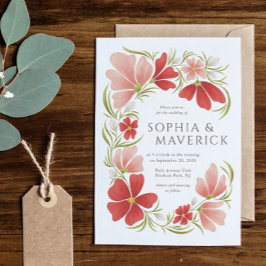 Framboos & Blush Bold Bloemen Bruiloft Uitnodiging