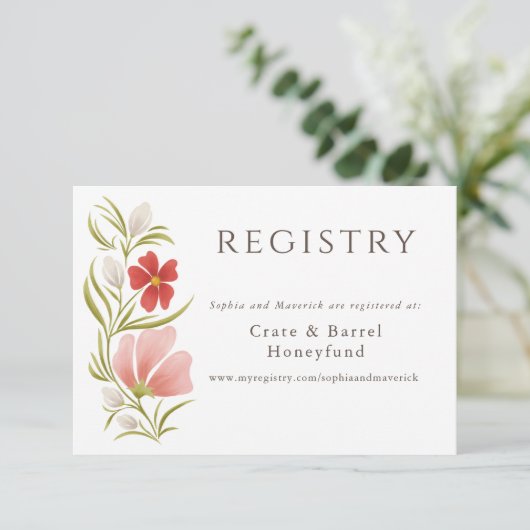 Framboos & Blush Bold Bloemen Registry Kaart (Staand voorkant)