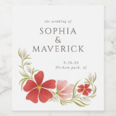 Framboos & Blush Bold Bloemen Wijn Label Etiket (Enkel label)