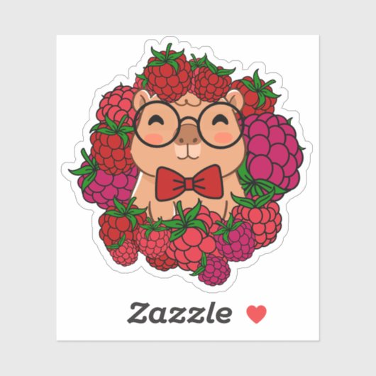 Framboos Capybara Geleerde - Mooie Fruit Esthetiek Sticker (Vel)