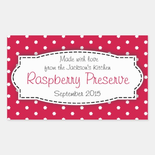 Framboos conserveren of jam potje voedsellabel sti rechthoekige sticker (Voorkant)