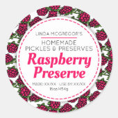 Framboos conserveren rode ronde jam potje voedsell ronde sticker (Voorkant)