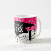 Framboos en roze damast koffiemok (Voorkant rechts)