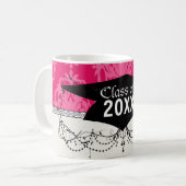Framboos en roze damast koffiemok (Voorkant links)