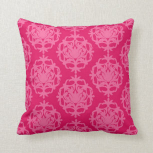 Framboos en roze damast kussen