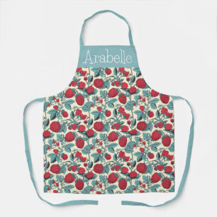 Framboos en turquoise blad patroon schort