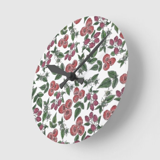 Framboos Fruit Bladeren Illustratie Patroon Ronde Klok (Hoek)