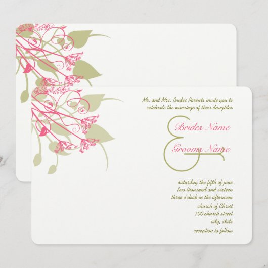 Framboos Gerber Damast Trouw Uitnodigingen (Voorkant / Achterkant)