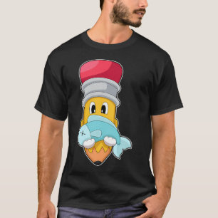 Framboos gestreepte vis waterverf t-shirt