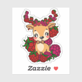Framboos Hert Kawaii - Mooie Rode Fruit Esthetiek  Sticker