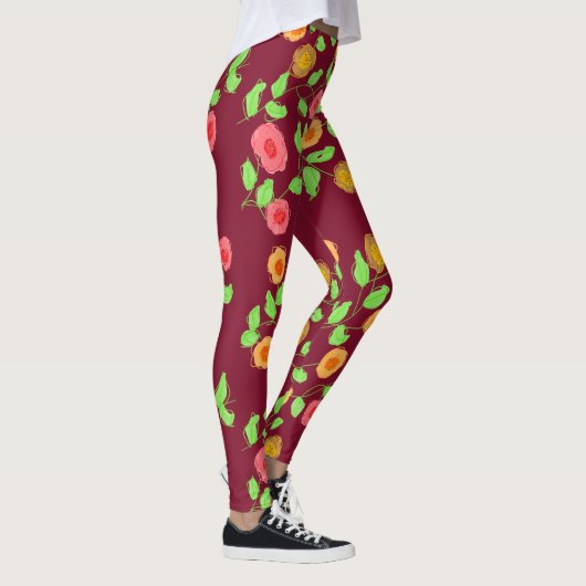 Framboos met bloem leggings (Rechts)