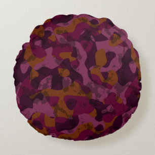 Framboos, moerbei, marron en nootmuskaat camouflag rond kussen