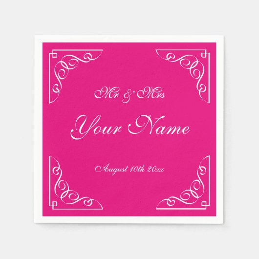 Framboos roze elegante grens bruiloft party servet (Voorkant)