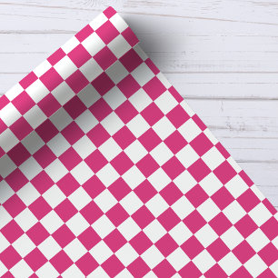 Framboos Roze en Wit Schachbrettpatroon Cadeaupapier