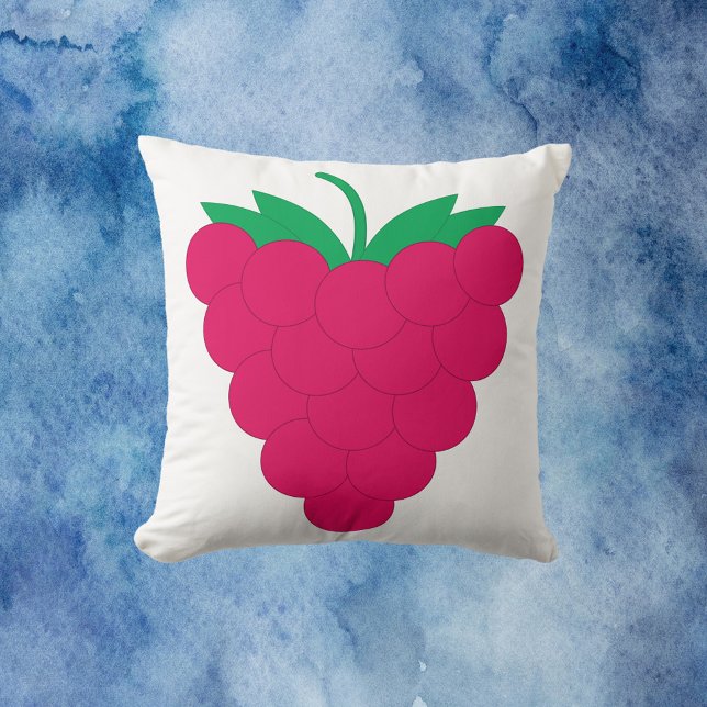 Framboos Roze Fruit Bes  Kussen (A throw pillow with a graphic of a pink raspberry with a green stem.)