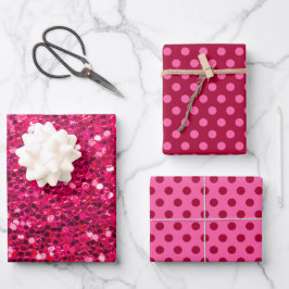 Framboos Roze Glitter Lovertje Metaal Kerstmis Inpakpapier Vel