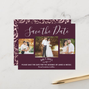Framboos & Roze Gouden Foto Huwelijk Save the Date