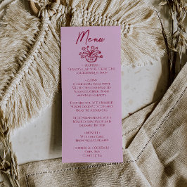 Framboos Roze Handgetekend Bloemachtig Trouwmenu  Menu