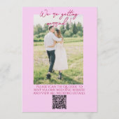 Framboos Roze QR Code Getekende Bloem Foto Bruilof Kaart (Achterkant)