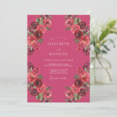 Framboos Roze Romantische Herfst Bruiloft Kaart (Staand voorkant)