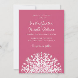 Framboos Roze Roze Abstract Mandala Bruiloft Kaart