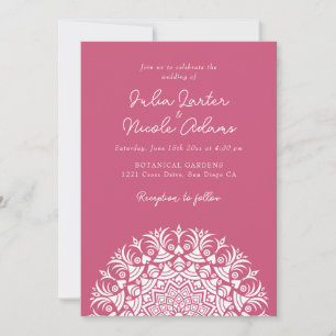 Framboos Roze Roze Abstract Mandala Bruiloft Kaart