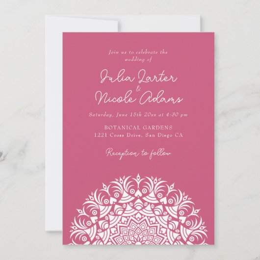Framboos Roze Roze Abstract Mandala Bruiloft Kaart (Voorkant)