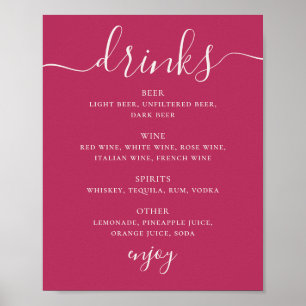 Framboos Roze Script Trouw Dranken Bar Menu Poster