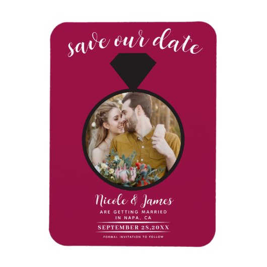Framboos Roze Trouwring Foto Save the Date Magneet (Verticaal)