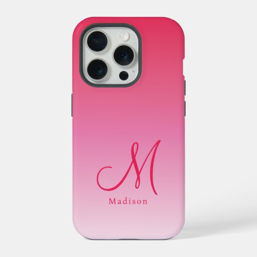 Framboos Roze Verlopen Aangepaste Monogram Naam iPhone Hoesje (Achterkant)