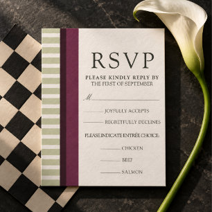 Framboos & Salie Groene Gestreepte Huwelijksreacti RSVP Kaartje