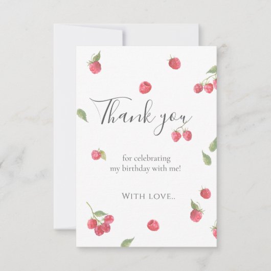 Framboos Sweet Berry Eerste Verjaardagsfeestje Bedankkaart (Voorkant)