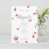 Framboos Sweet Berry Eerste Verjaardagsfeestje Kaart (Staand voorkant)