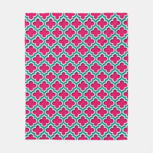 Framboos Teal Witte Marokkaanse Quatrefoil #5DS Fleece Deken