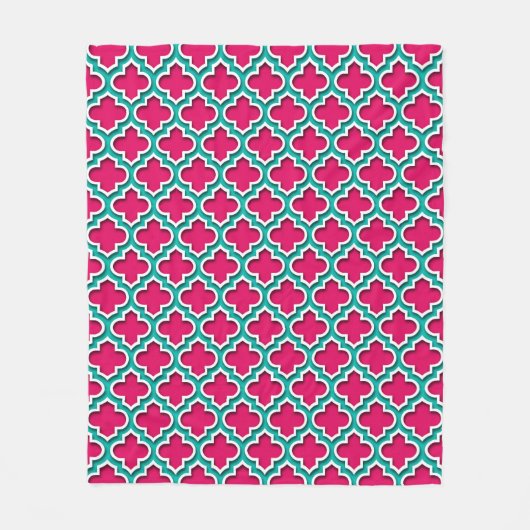 Framboos Teal Witte Marokkaanse Quatrefoil #5DS Fleece Deken (Voorkant)
