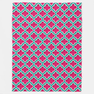 Framboos Teal Witte Marokkaanse Quatrefoil #5DS Fleece Deken