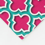 Framboos Teal Witte Marokkaanse Quatrefoil #5DS Fleece Deken (Hoek)