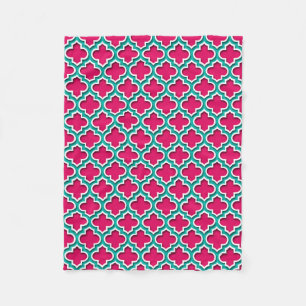 Framboos Teal Witte Marokkaanse Quatrefoil #5DS Fleece Deken