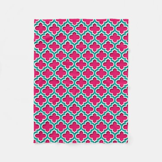 Framboos Teal Witte Marokkaanse Quatrefoil #5DS Fleece Deken (Voorkant)