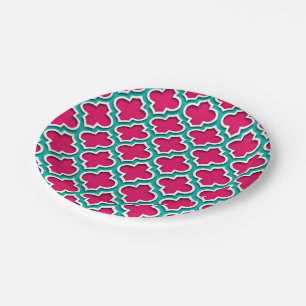 Framboos Teal Witte Marokkaanse Quatrefoil #5DS Papieren Bordje