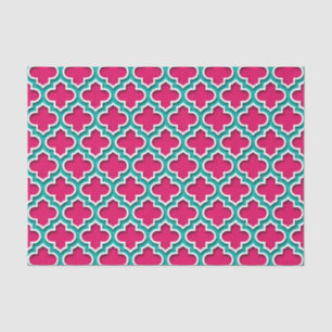 Framboos Teal Witte Marokkaanse Quatrefoil #5DS Tissuepapier