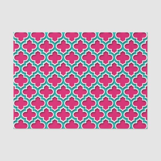 Framboos Teal Witte Marokkaanse Quatrefoil #5DS Tissuepapier (Voorkant)