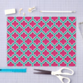 Framboos Teal Witte Marokkaanse Quatrefoil #5DS Tissuepapier (Craft)