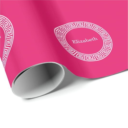 Framboos Wat Grieks Sleutel Rnd Lijst Initiaal Mon Cadeaupapier (Rol Hoek)